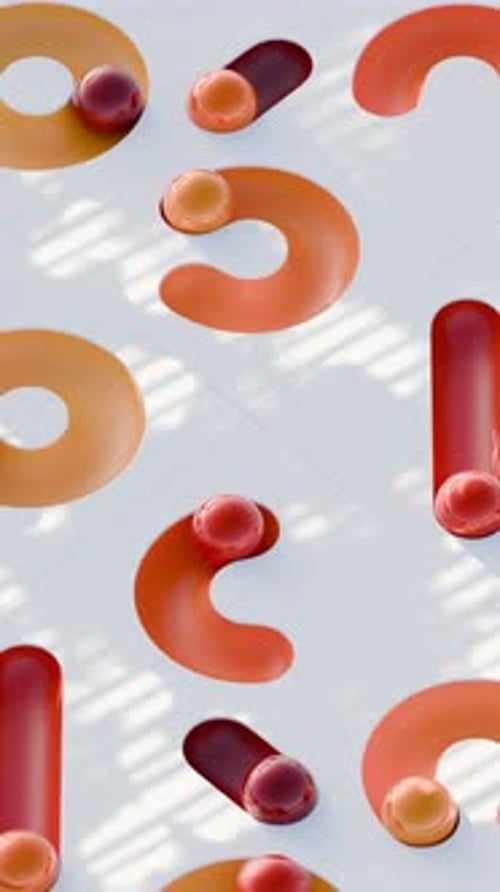 3D-Schleife mit geometrischem Pfad, bunte Kugeln