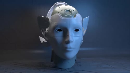 Nanotecnología La cabeza del robot abre la capa superior y muestra la estructura interna del