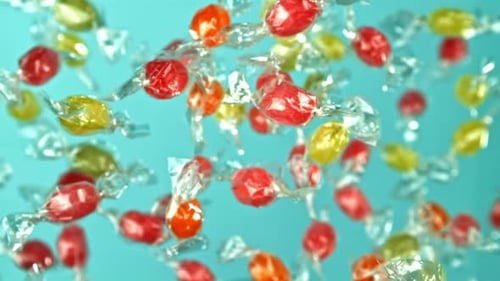 Super Slow Motion Multicolored Lollipops Filmed on a Highspeed Camera at 1000 Fps