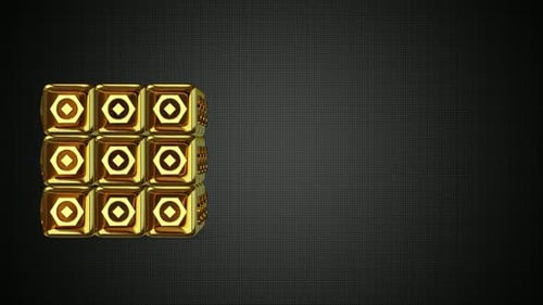 Dynamic Golden Cubes Animation with Geometric Hexagon Symbols