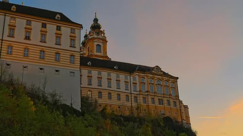 Famous Melk abbey at sunset in the Wachau valley, Lower Austria
