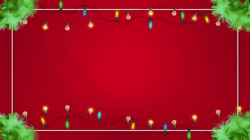 Charismas Light Bulbs Frame Frame with Natural Green Garlands Twinkling Lights Celebrate New Year