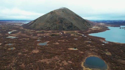 Aerial view of an icelandic volcanic mountain landscape