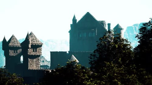 Aerial View Ruins of Medieval Castle