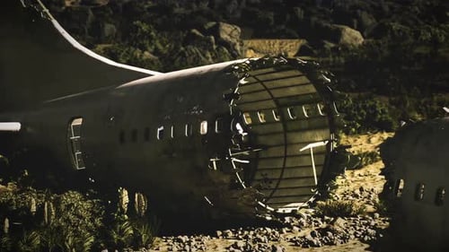 Ruined Aircraft Remains Disaster Aftermath with Gritty Metallic Fragments
