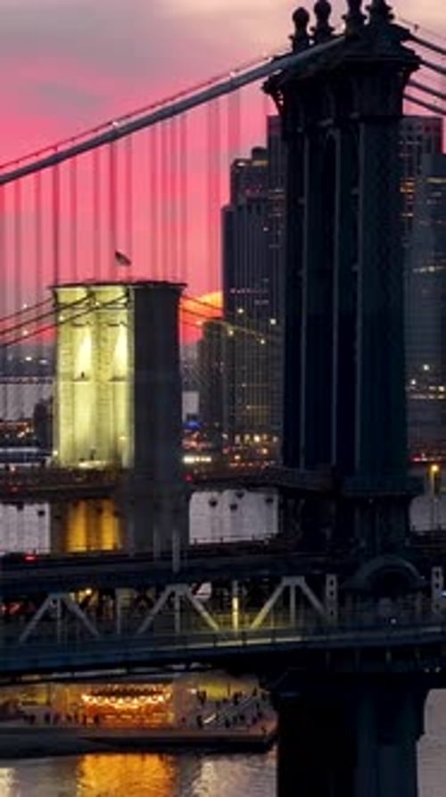 Sunset in Brooklyn Bridge At Manhattan In New York United States
