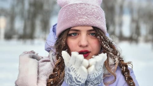 Portrait of a Young Girl Freezing in Winter
