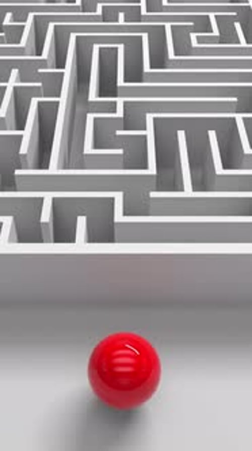 Red ball in white maze