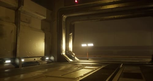 Sci-Fi Space Station Corridor Interior Fly Through