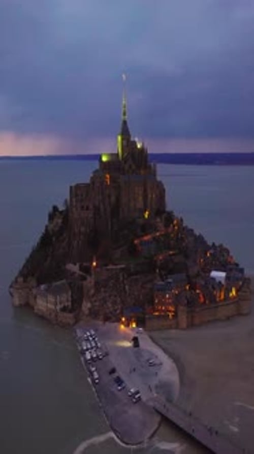 Aerial View of the World Famous Mont Saint Michel Cathedral in Normandy One of France's Most Visited