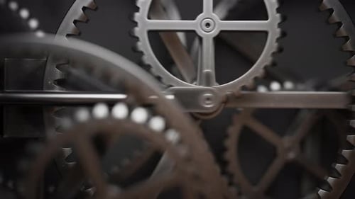 Seamless Loop of Interconnected Industrial Gears Mechanism Animation