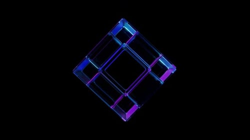 Abstract Rotating Neon Cube Loop Animation
