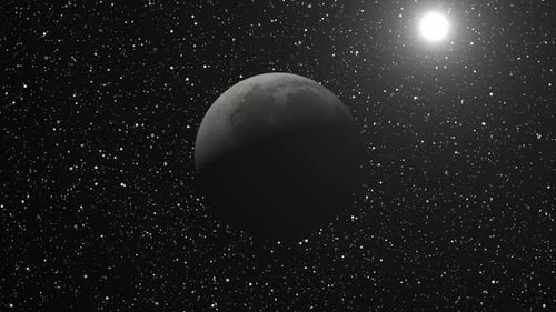 Slow Rotating Planet in Starry Space with Bright Sun