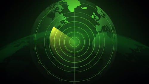 Digital Radar Scanning Animation Over World Map