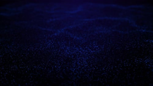Dynamic 4K loop: Neon particles illuminate dark blue waves in a mesmerizing animation. 3D sea view w