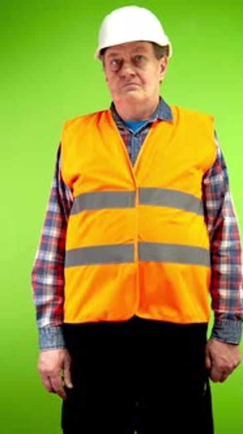 Construction Worker Wearing Hard Hat and Safety Vest