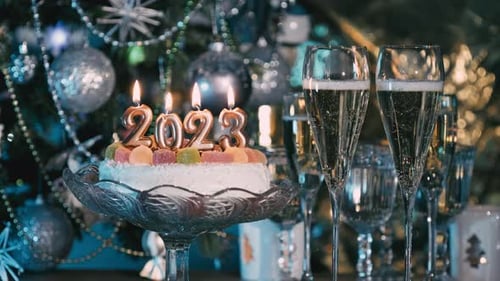 Celebratory Cake and Champagne for New Year