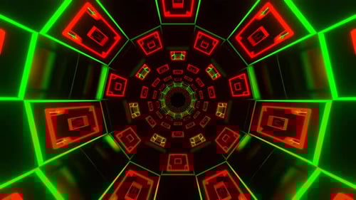 Green And Red Cylindrical Neon Moving Tunnel Background Vj Loop In 4K