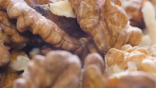 Macro Video of Shelled Walnuts Healthy Eating