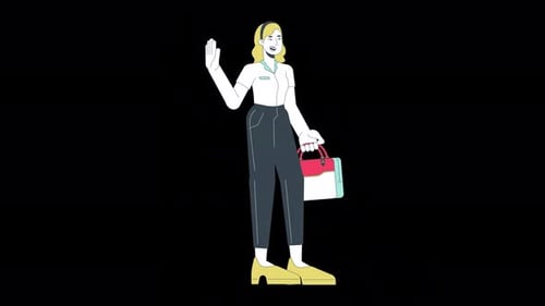 Happy female worker leaving office line 2D character animation