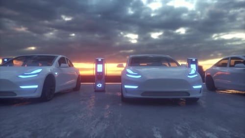 Electric Cars at Charging Station Charge Station for Electric Cars