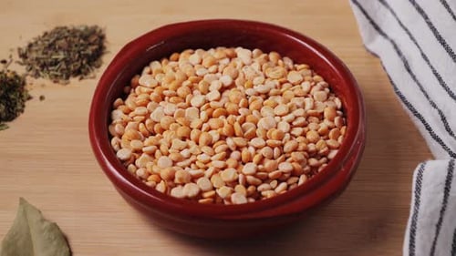 Dried Yellow Peas with Spices Close Up Healthy Food Concept Healthy Nutrition Vegan Food Garnish
