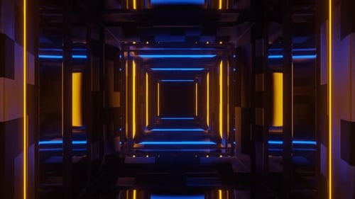 Blue And Orange Neon Mirror Corridor Background Vj Loop In HD