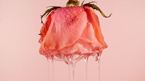 Rose Upside Down with Flowing Clear Liquid