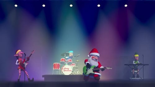 Funny Santa Claus and Elfs Play Musical Instruments on