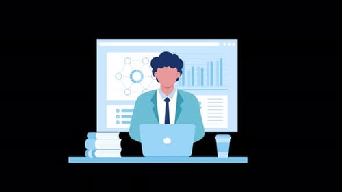 Corporate Business Person Working on Laptop Flat Design Animation