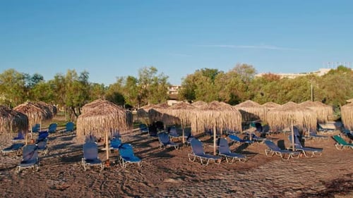 Camera Moves Parallel Sun Umbrellas Sun Loungers Relaxation Beach Hotel