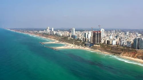 Aerial view of Netanya cliffside coastline, Israel