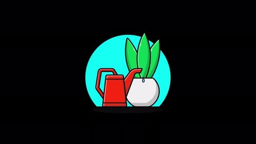 Animated Watering Can Pours Water on Plant