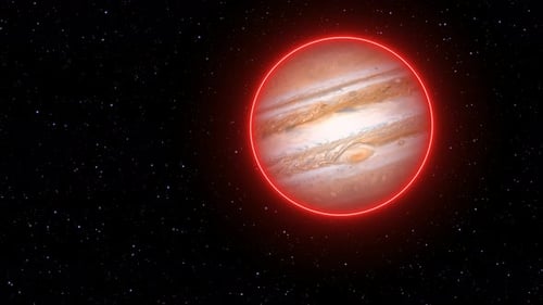 Neon Glowing Jupiter Planet Rotating in Space