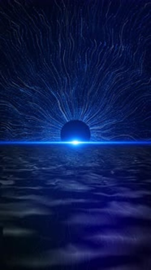 Hologram Virtual Interface display blue display technology Spotlight. digital dynamic particle waves