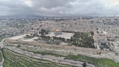 Aerial footage of the Temple Mount in Jerusalem, Israel
