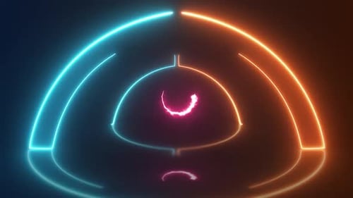 Abstract Neon Glowing Geometric Arcs Tunnel Loop Background