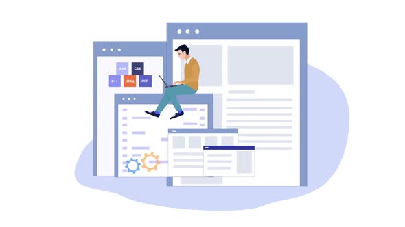 Flat Design Developer Coding Animation for Web Programming Projects ...