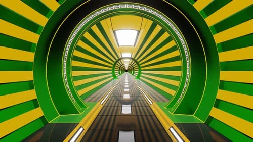 Yellow And Green And Black Bright Futuristic Corridor Background Vj Loop In 4K
