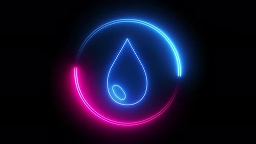 Abstract Neon Water Drop Icon Reveal with Rotating Glowing Circle