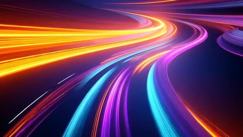 Abstract vibrant light trails, swirling pathways, dynamic motion