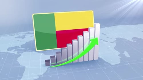 Benin Flag With Increasing Bar Chart Graph And Arrow Green