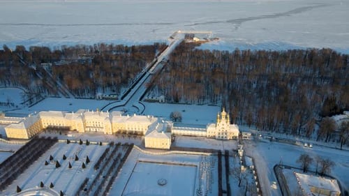 Aerial View of Peterhof Palace in Winter