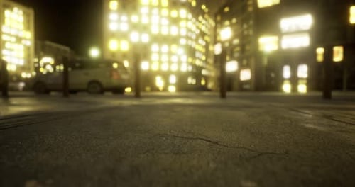 Urban Nighttime Glow Showcases Empty Streets and Bright City Lights