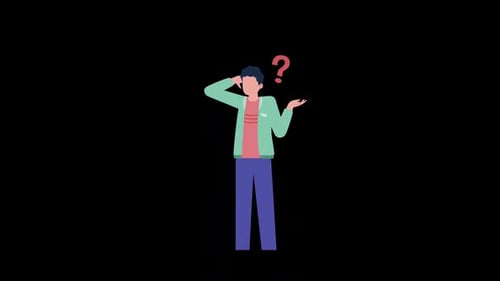 Confused Flat Design Character Animation with Question Mark