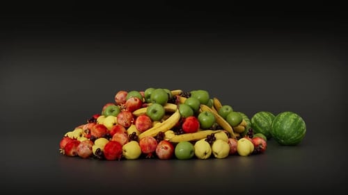 Assorted Fresh Fruits Falling and Piling Up Animation