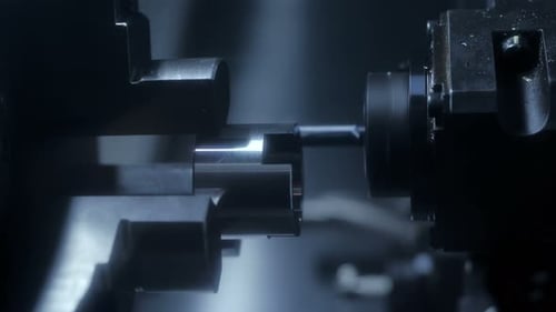 Machining of Metallic Product Close Up. Computer Control of High Tech Manufacture