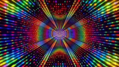 Abstrakter Regenbogenstern-Tunnel-Hintergrund mit leuchtendem Neonstern