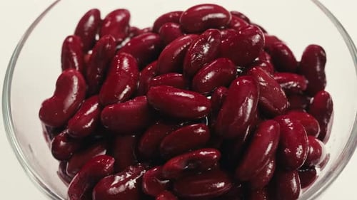 Canned Red Bans Preserved Beans Rotating Background Close Up Side View Organic Steamed Beans Pickled