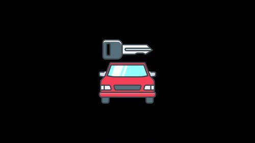 Animated Flat Design Red Car and Key Icon